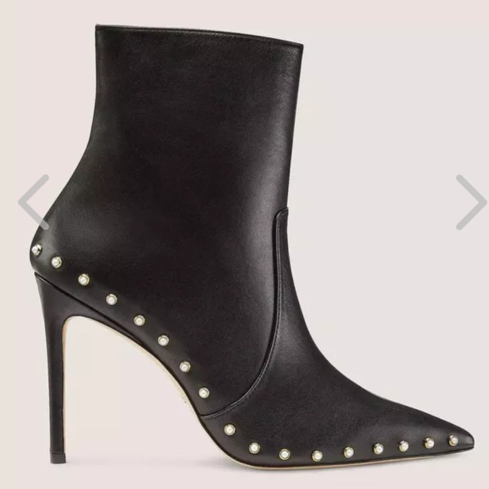 Stuart Weitzman - Stuart Pearl 100 Zip Bootie - BLACK LEATHER - SIZE 9C WIDE